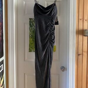 nwt black + silver sparkle maxi dress